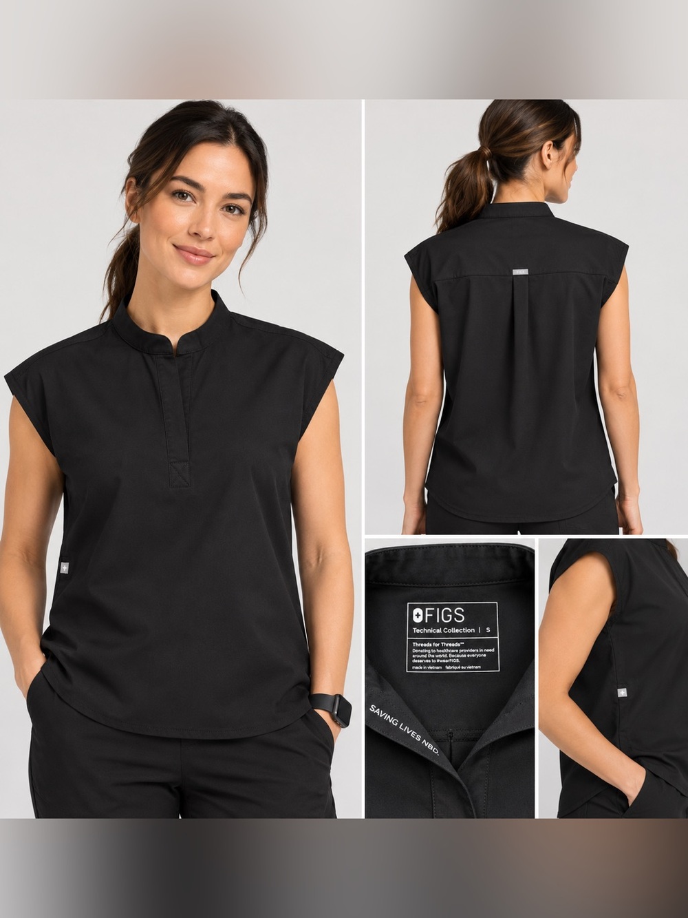FIGS Technical Collection Black Sleeveless Scrub Top – Size Small